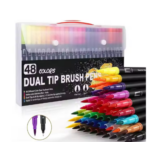 48 Colors Water Based Dual Tip Art Pens Color Dual Marker Brush Pens for Kids Adult Coloring Book Journaling Lettering